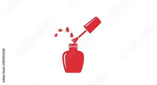 Open Red Nail Polish Bottle with Red Brush and Multiple Splashing Drops, Vibrant Manicure on Isolated White Background