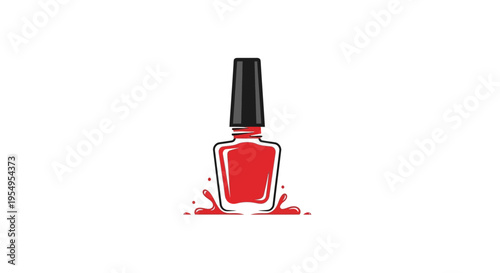 Red nail polish bottle with splashes.
