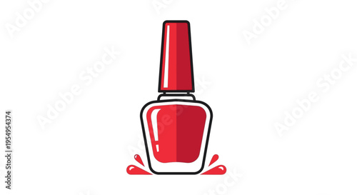 Closed Red Nail Polish Bottle with Cap and Red Splashes, Manicure Accessory on Isolated White Background