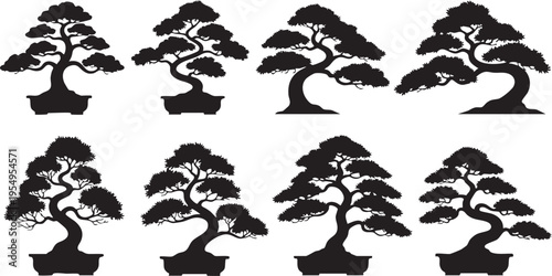 Vintage black tribal floral set featuring vector silhouettes of trees, bird elements, and nature ornaments for a decorative tattoo pattern design