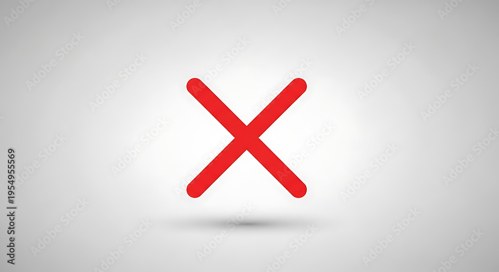 Fototapeta premium Red Cross Mark Symbol Isolated on a Light Gray Background with a Subtle Shadow