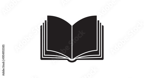 A stark black silhouette of an open book with visible pages representing knowledge and learning silhouette high quality professional detailed modern