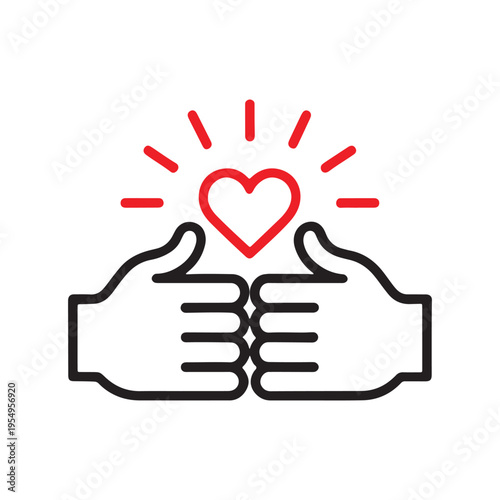 Helping hands love heart support icon