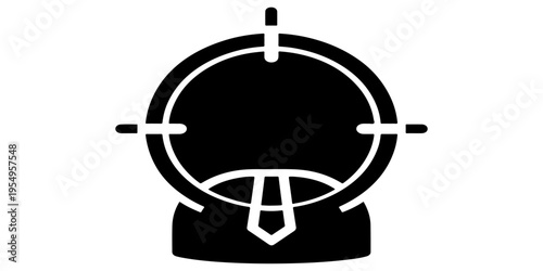 Cartoon vector illustration of an isolated black silhouette of a man holding a gun and sword next to a 3d bomb icon and globe symbol on a white background