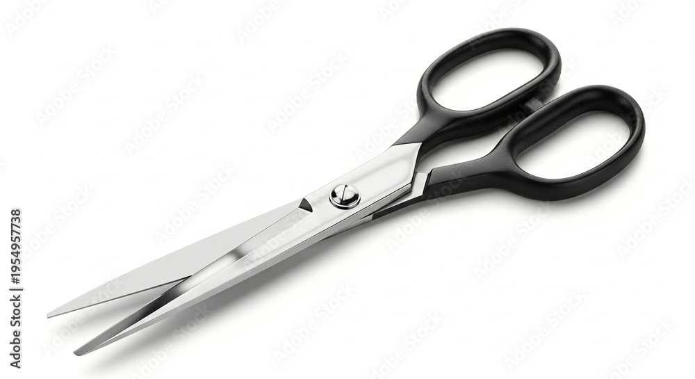 Fototapeta premium A pair of sharp scissors with black handles on a white background