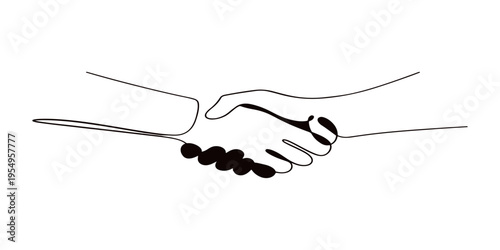 A cartoon business hand shake vector illustration featuring human hands and fingers sketched with a pen on paper as a professional arm sign