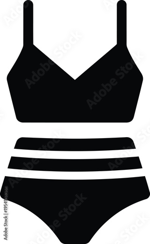Black Two-Piece Swimwear Set With High Waisted Bikini Bottoms For Women
