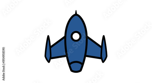 A simple blue airplane icon viewed from above against a clean white background