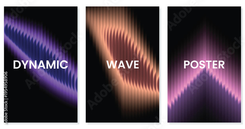Abstract Neon Gradient Wave Background Set with Dynamic Light Stripes Modern Futuristic Design Collection