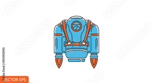 Vector illustration of a blue rocket backpack with orange accents on a white background