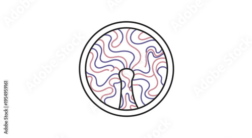 A minimalist line drawing of a human head in profile with swirling patterns inside the skull, set within a circular frame on a white background