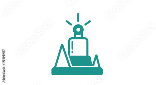 Teal icon of a robotic 3D printer creating an object with light rays emanating from it on a white background