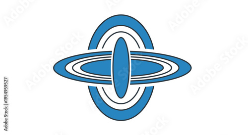 A blue and white logo with a ring design on a plain white background