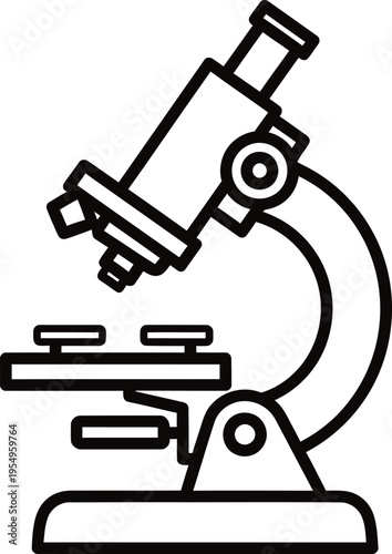 A simple line drawing of a microscope on a white background