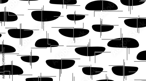 Rounded oval shapes intersected by thin vertical lines on white, no seamless