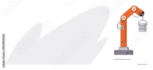 Automation, engineering, manufacturing, robotics, machinery, industrial development. A robotic arm lifting an object. Automation and engineering ion for modern production systems