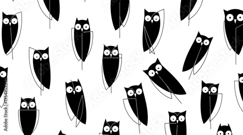 Stylized owls positioned in regular repeating pattern, no seamless