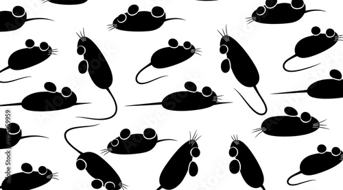 Mouse silhouettes scattered across seamless white background, no seamless
