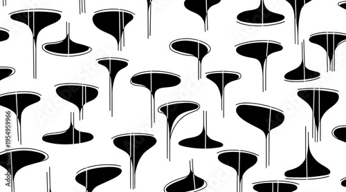Droplet shaped silhouettes dripping in repeating black and white, no seamless