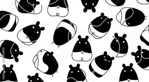 Cartoon hamsters arranged in repeating pattern on white background, no seamless