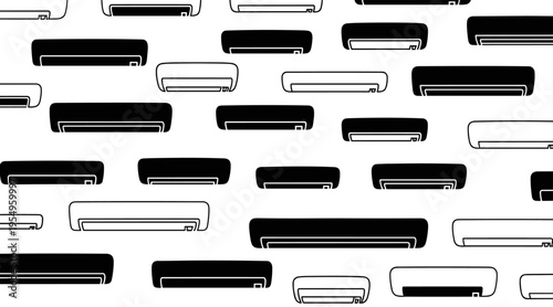 Air conditioner units repeated in horizontal pattern on white background, no seamless