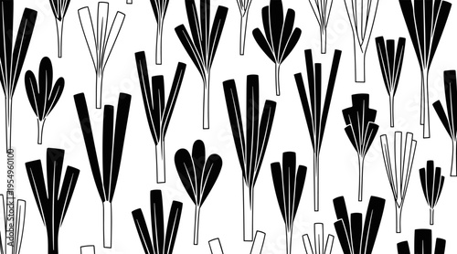 Plant fronds arranged in repeating pattern on seamless background, no seamless