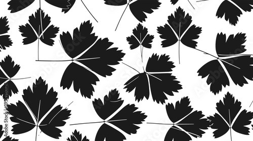 Lobed leaf silhouettes scattered across seamless white background, no seamless