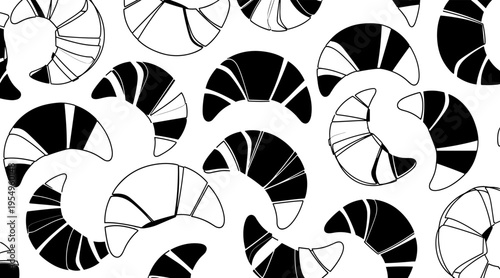 Croissant motifs arranged in repetitive pattern on white background, no seamless