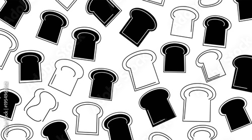 Bread slice icons scattered in seamless pattern on white background, no seamless