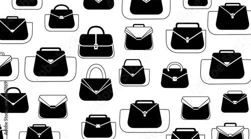 Handbag icons repeated across white seamless pattern, no seamless