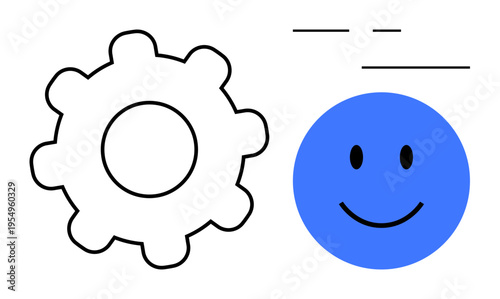 Productivity concept. Gear and happy face teamwork, efficiency, and a positive approach. Productivity enhances collaboration and goal achievement. Perfect for teamwork, business growth, workflow