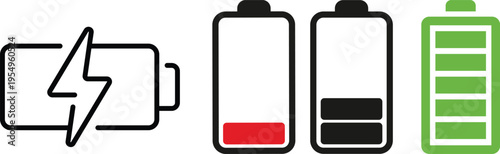 Battery indicator symbols, flat minimal vector set
