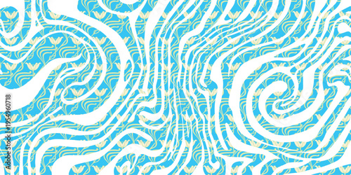 A seamless blue abstract background features a geometric wave pattern and fluid vector lines to create a stylish texture for modern wallpaper design and artistic decoration