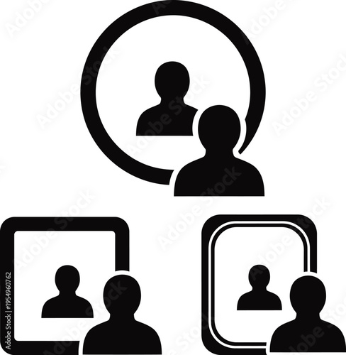 Black silhouettes of people in various frames and shapes