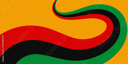 Abstract Juneteenth Freedom Day Banner. Pan-African wavy background for Black History Month. Retro groovy ribbon wave line pattern. Vector Illustration.