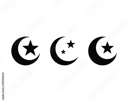 Moon and star icons collection, celestial festival branding, evening prayer event poster, night meditation session graphics, spiritual retreat vector set