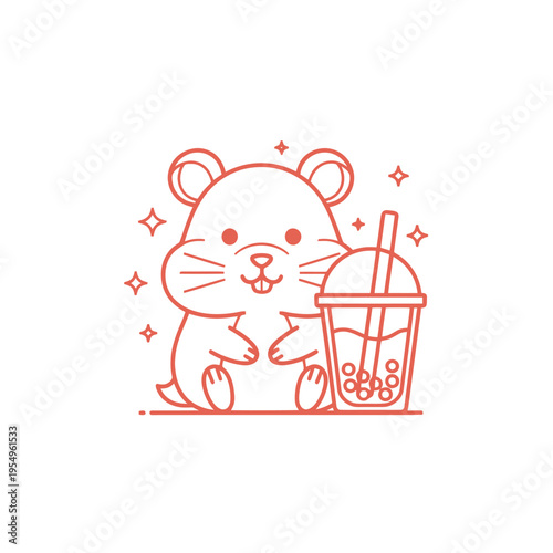 Cute Hamster Enjoying Bubble Tea