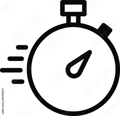 A stopwatch icon with a speed motion effect on a white background