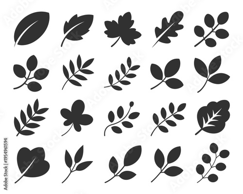 Minimal leaf icons set, wellness retreat branding, spa poster elements, herbal medicine workshop, eco friendly logo design, botanical vector illustration
