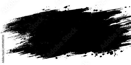 Black Grunge Brush Stroke for Background and Design. A striking artistic black grunge brushstroke against a bright expanse, offering a versatile design element.
