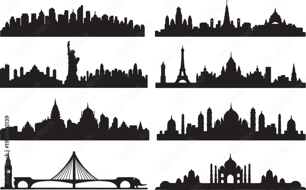 Obraz premium City skylines and famous landmarks silhouette collection