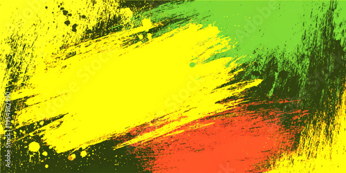 Abstract vibrant brushstrokes of yellow, green, and red splash across the canvas. Dynamic textures, patterns and splashes of color converge, creating a visual feast for the eyes.