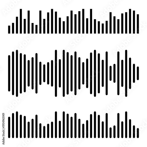 Audio sound wave vector set on transparent background. Flat equalizer and frequency bar graphics  for music applications, podcasting platforms, voice recognition software