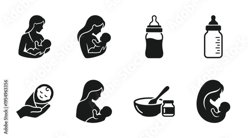 Infant Feeding Vector Icons – Breastfeeding, Bottle Feeding & Maternal Care