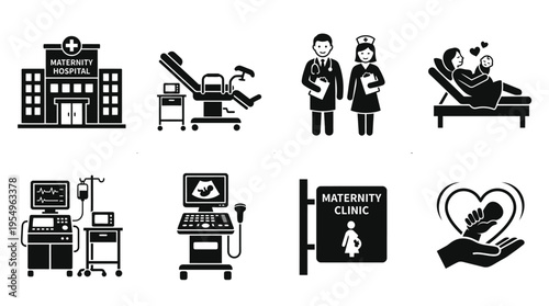 Maternity Healthcare Vector Icons – Hospital, Ultrasound, NICU & Maternal Care