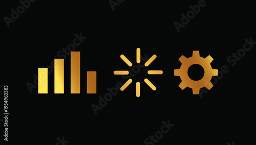 Analytics icons set chart settings data visualization symbols vector illustration design element for dashboard interface business performance and technology use