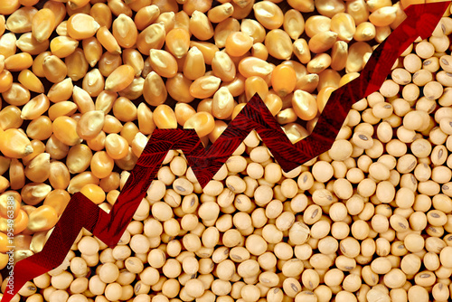 Εκτύπωση καμβά Corn and soybean grains alongside a stock market chart