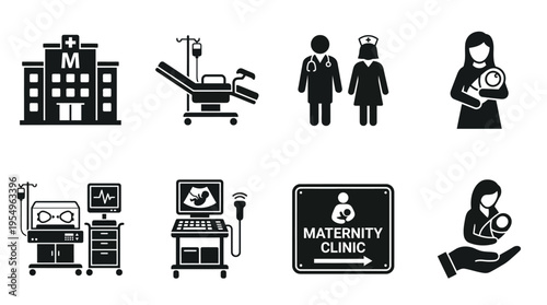Maternity Healthcare Vector Icons – Hospital, Ultrasound, NICU & Maternal Care