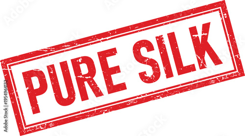 Red Distressed Rubber Stamp Impression of Text Pure Silk, Rectangle Shape