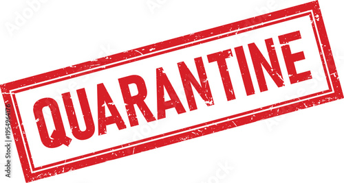 Red Quarantine Distressed Grunge Rubber Stamp with Border Isolated on White